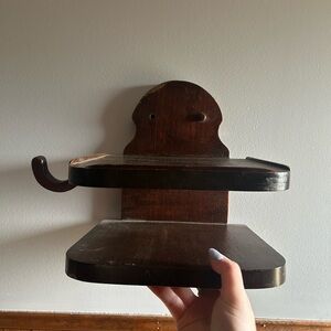 Dark Brown Wooden Wall Shelf with Folded Hook